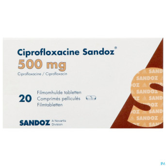 Ciprofloxacine sandoz 500mg pi pharma comp pell 20