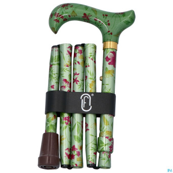 Finna canne pliable regl. vert fleurs bordeaux alu