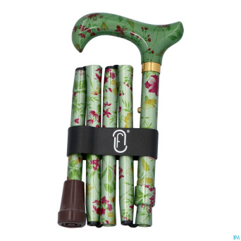 Finna canne pliable regl. vert fleurs bordeaux alu
