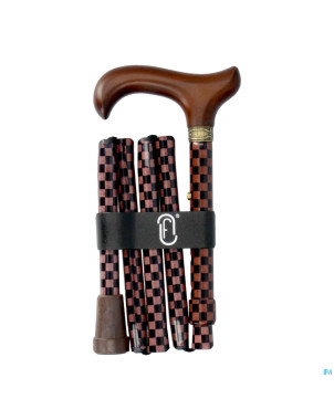 Finna canne pliab.regl.poign.marron bois vichy alu