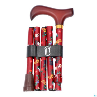 Finna canne pliable regl.poign.marron bois fl. alu