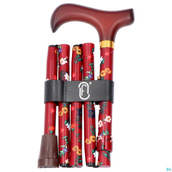 Finna canne pliable regl.poign.marron bois fl. alu