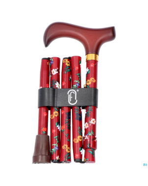 Finna canne pliable regl.poign.marron bois fl. alu