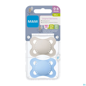 Mam sucette elements plaine silicones 0-6m garcon