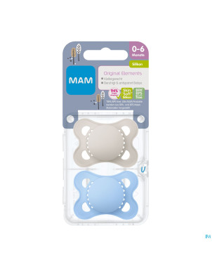 Mam sucette elements plaine silicones 0-6m garcon