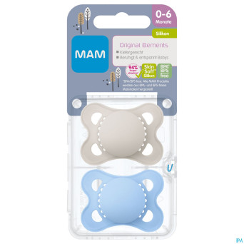 Mam sucette elements plaine silicones 0-6m garcon