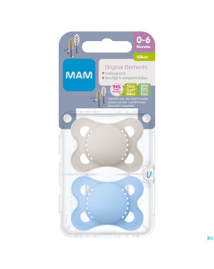 Mam sucette elements plaine silicones 0-6m garcon