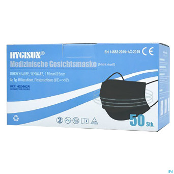 Masque chirurgical noir type iir 5x10    pvt