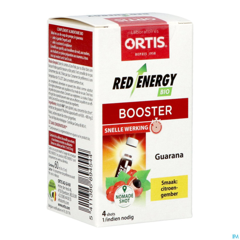 Ortis red energy citron gingembre bio shots 4x15ml