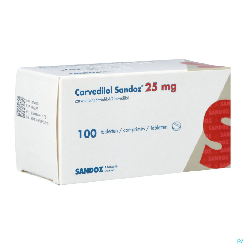 Carvedilol sandoz 25mg pi pharma comp 100 pip