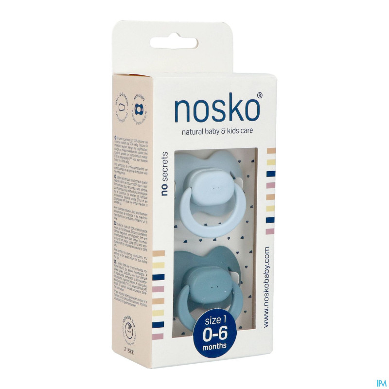 Nosko sucette 0-6 m baby blue + whale blue