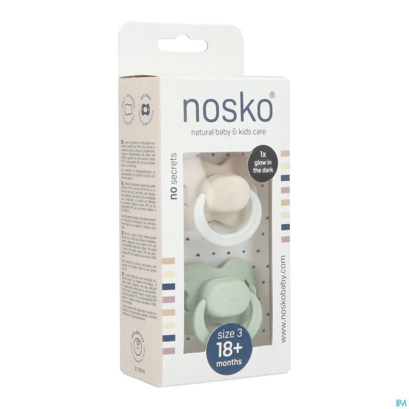 Nosko sucette 18+ m ivory glow dark + mint