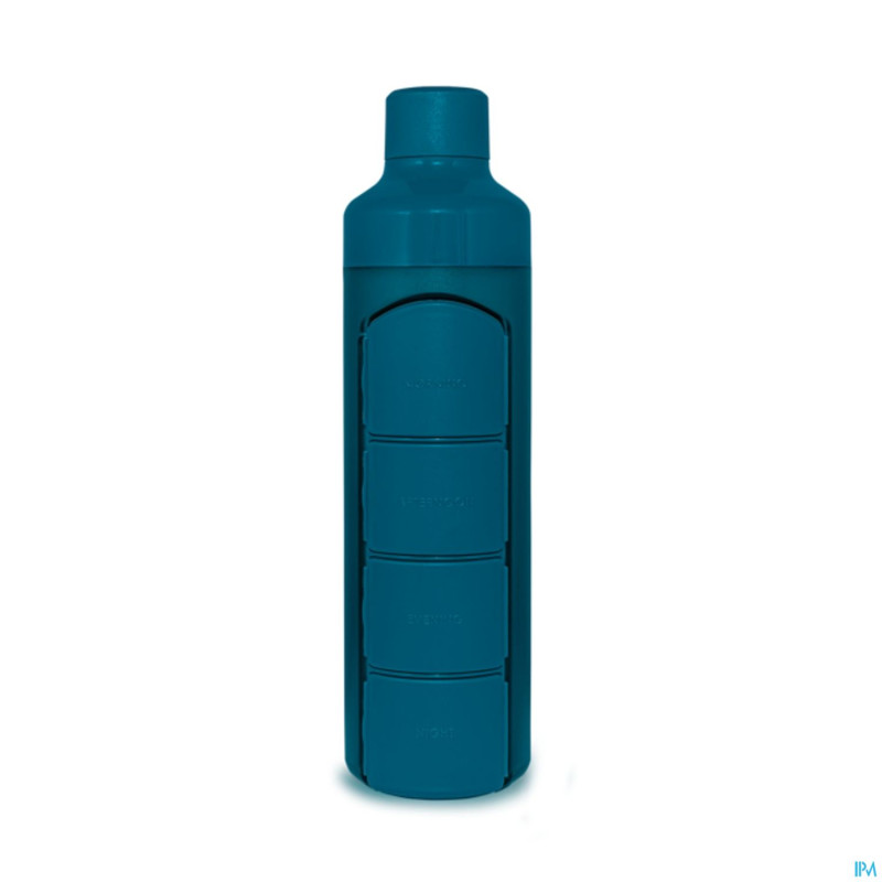 Yos water bottle & pill box daily bold blue