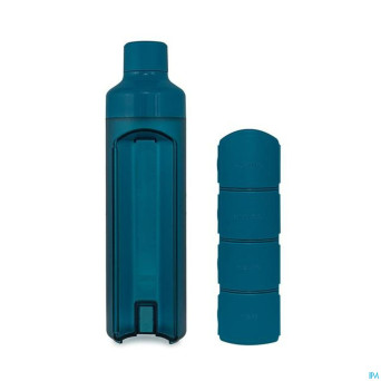 Yos water bottle & pill box daily bold blue