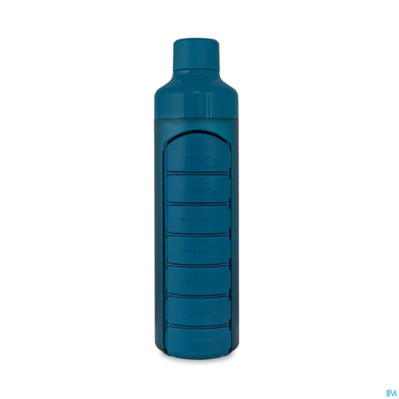 Yos water bottle & pill box weekly bold blue