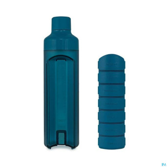 Yos water bottle & pill box weekly bold blue