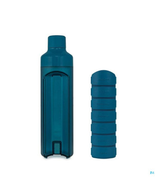 Yos water bottle & pill box weekly bold blue
