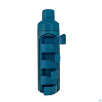 Yos water bottle & pill box weekly bold blue