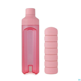 Yos water bottle & pill box weekly perfect pink