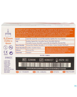 Bd microfine+pentap. aig.stylo 0,23mm 32gx6mm  100