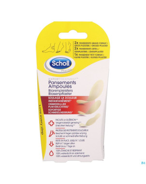 Scholl pans ampoule 2grand+2orteil+1petit s/latex