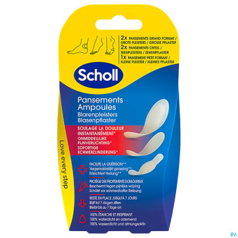 Scholl pans ampoule 2grand+2orteil+1petit s/latex