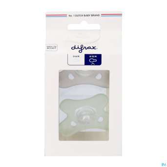 Difrax sucette natural silicone 6-12m stone/sage