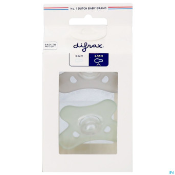 Difrax sucette natural silicone 6-12m stone/sage