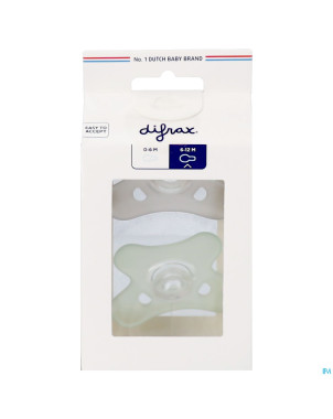 Difrax sucette natural silicone 6-12m stone/sage
