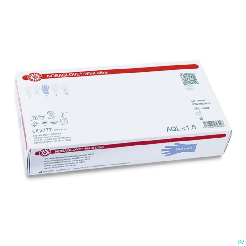 Noba gants nitril ultra s/latex xs bleu 100