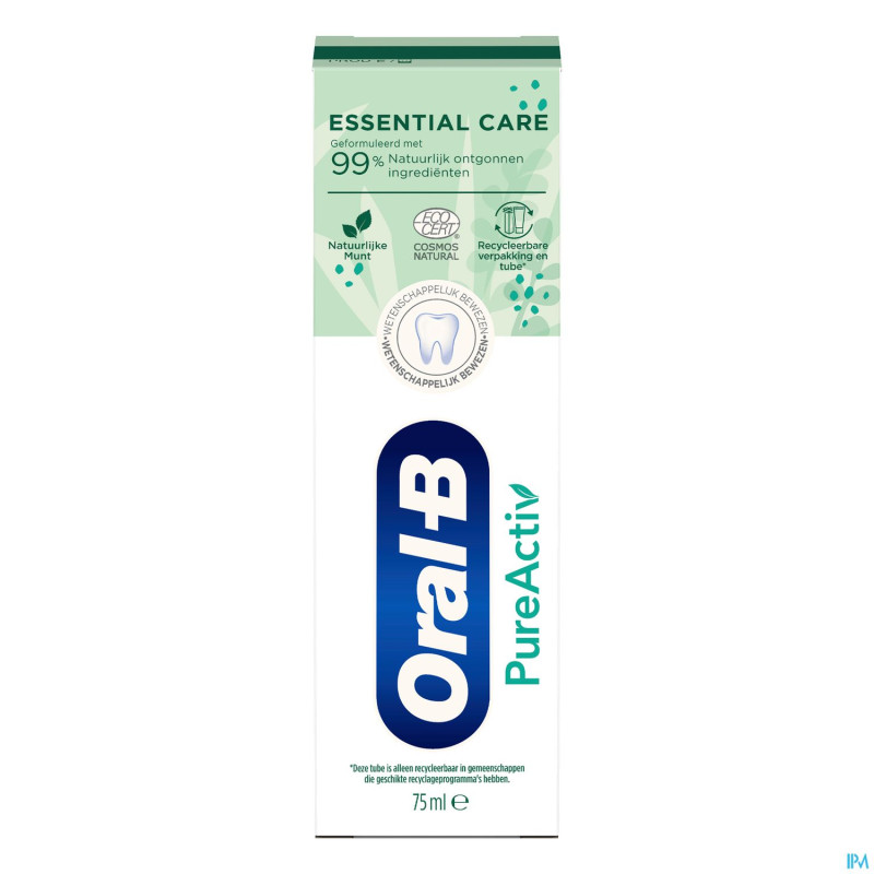 Oral-b dentifrice pureactiv 0% essential    75ml
