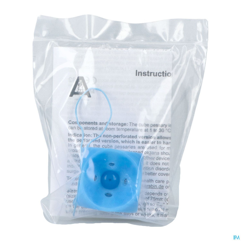 Pessaire cube perfore avec bouton 3/37mm silicone