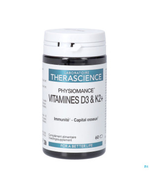 Vitamines d3 & k2+    caps 60 physiomance phy433