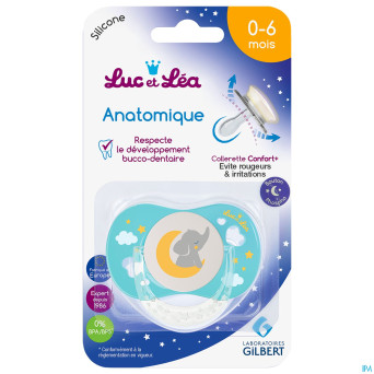 Luc&lea sucette nuit ana 0-6m eleph bleu anneau
