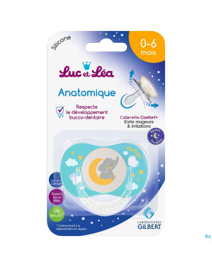 Luc&lea sucette nuit ana 0-6m eleph bleu anneau