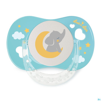 Luc&lea sucette nuit ana 0-6m eleph bleu anneau