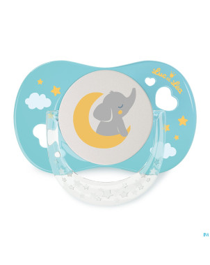 Luc&lea sucette nuit ana 0-6m eleph bleu anneau