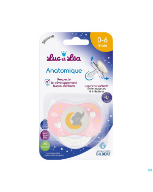 Luc&lea sucette nuit ana 0-6m eleph rose anneau