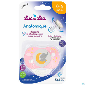 Luc&lea sucette nuit ana 0-6m eleph rose anneau