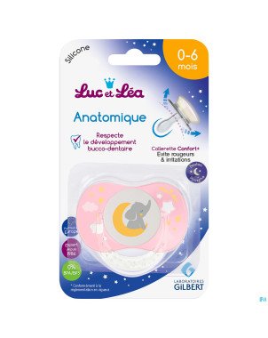 Luc&lea sucette nuit ana 0-6m eleph rose anneau