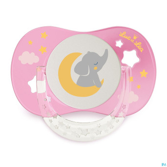 Luc&lea sucette nuit ana 0-6m eleph rose anneau