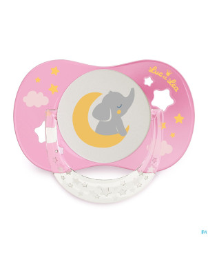 Luc&lea sucette nuit ana 0-6m eleph rose anneau