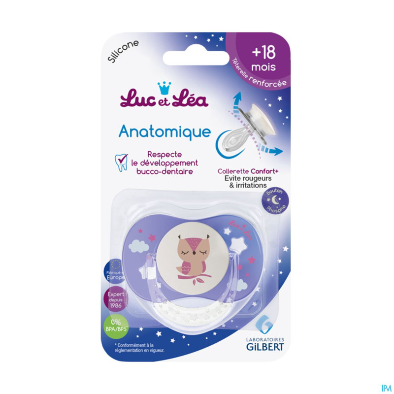 Luc&lea sucette nuit ana 18m+ chouette anneau