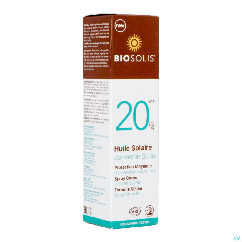 Biosolis spray huile solaire ip20    100ml nf