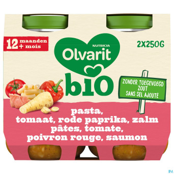 Olvarit bio pates tomate poivr.rouge saumon 2x250g