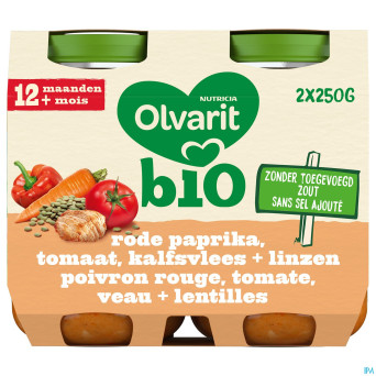 Olvarit bio poivr.rouge tomate veau lentil. 2x250g