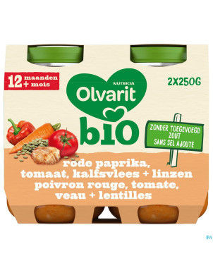 Olvarit bio poivr.rouge tomate veau lentil. 2x250g