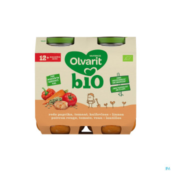 Olvarit bio poivr.rouge tomate veau lentil. 2x250g