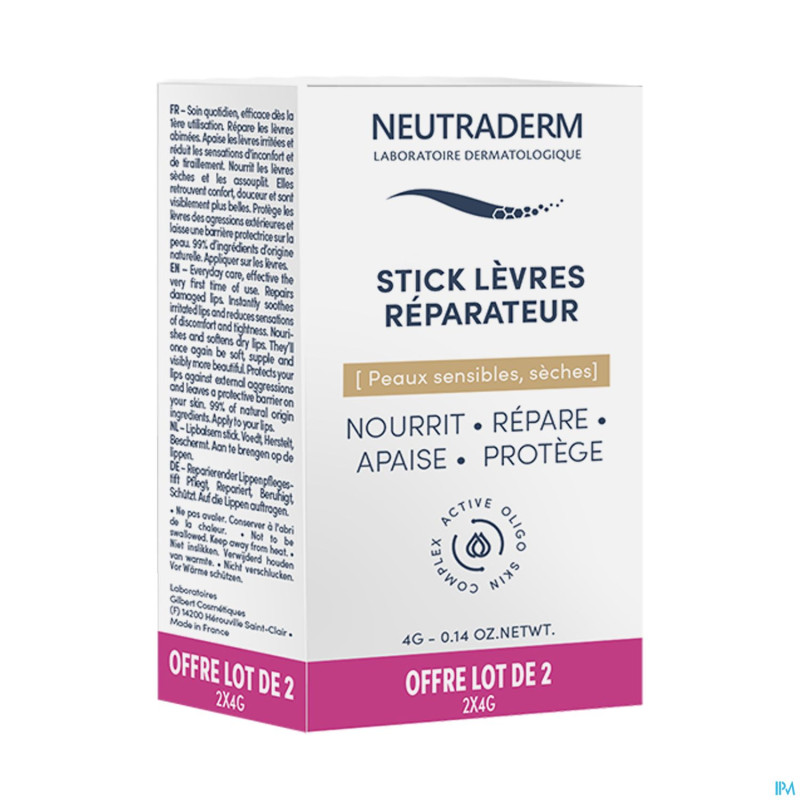 Neutraderm lot 2 sticks levres reparateurs    2x4g