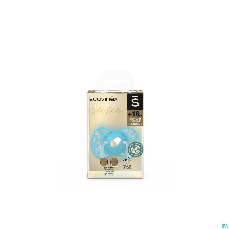 Suavinex gold soother silicone revers. +18m blue